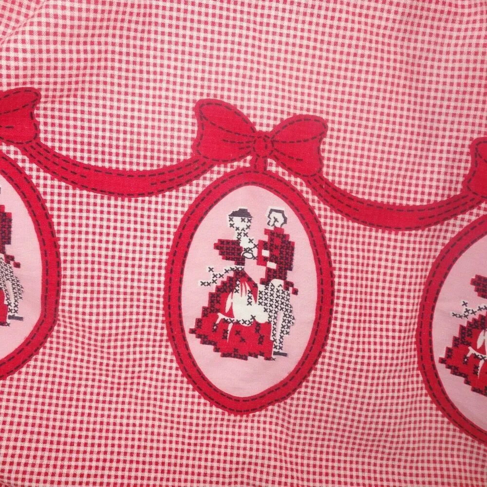Vintage Embroidered Red White Gingham Half Skirt Apron Plaid
